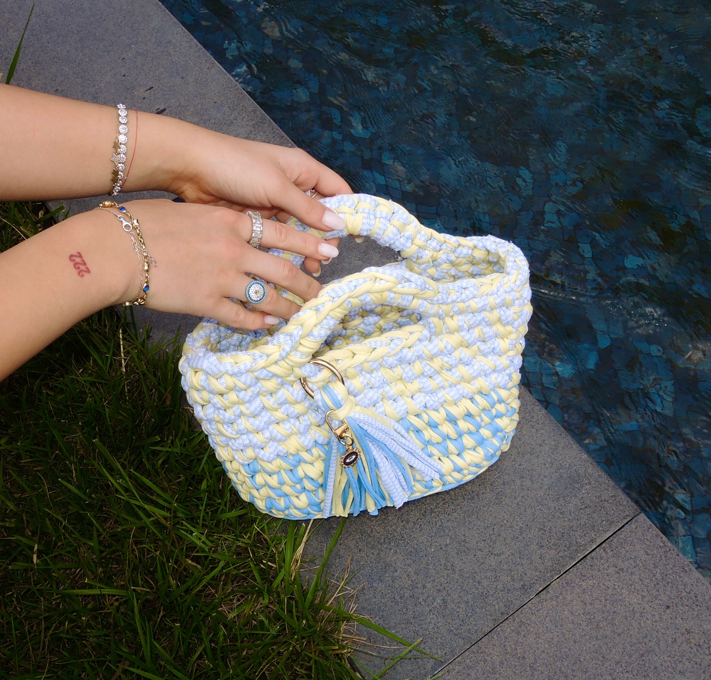 Stylish bag on a textured background